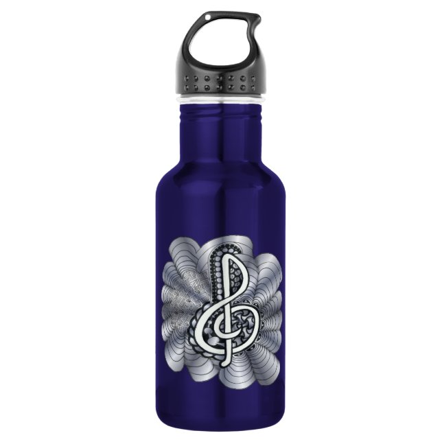 Music Treble Clef Silver Trinkflasche (Vorderseite)
