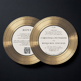 Music Vintag Gold LP Vinyl Typografy Wedding Einladung