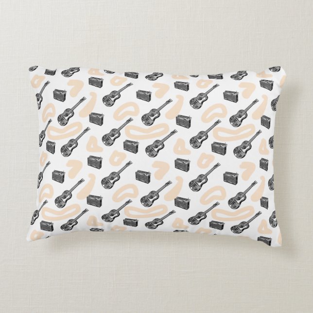 Music Vintag Illustration Guitar Radio Pattern P Zierkissen (Rückseite)