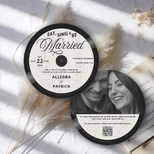 Music Vinyl Ivory Black All One Foto QR Hochzeit Einladung