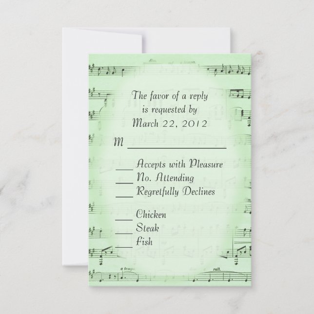 Music Wedding Green UAWG with Menu RSVP Karte (Vorderseite)