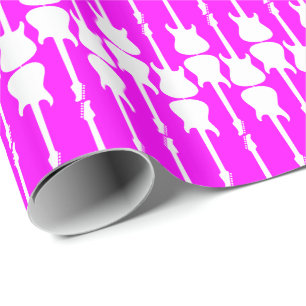 Music White Electric Gitarren Streifen auf Pink Geschenkpapier