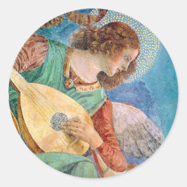 Musical angel playing guitar runder aufkleber