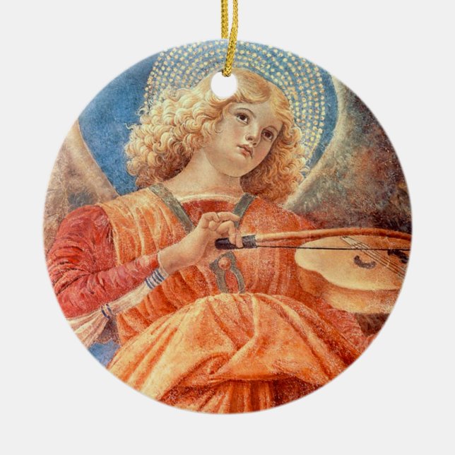 Musical angel playing the violin fresco keramik ornament (Vorne)