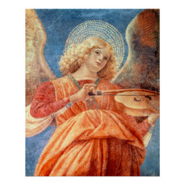 Musical angel playing the violin fresco poster