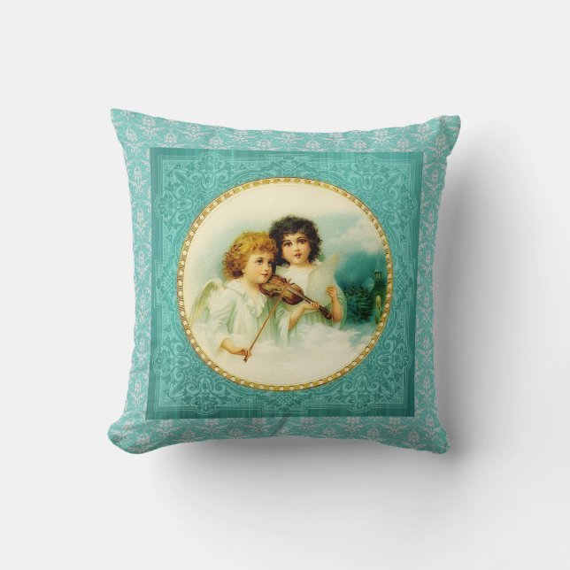 Musical Angels Blue Vintag Kissen (Vorderseite)