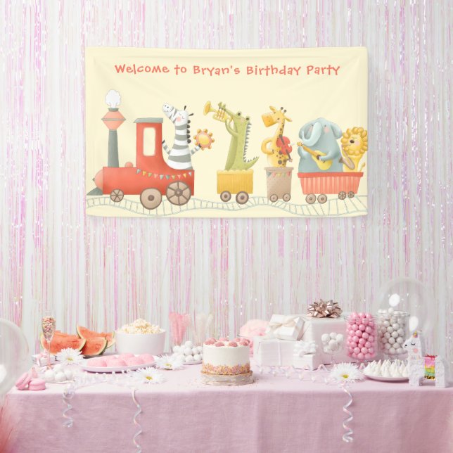 Musical Animal Train Birthday Banner (Party)