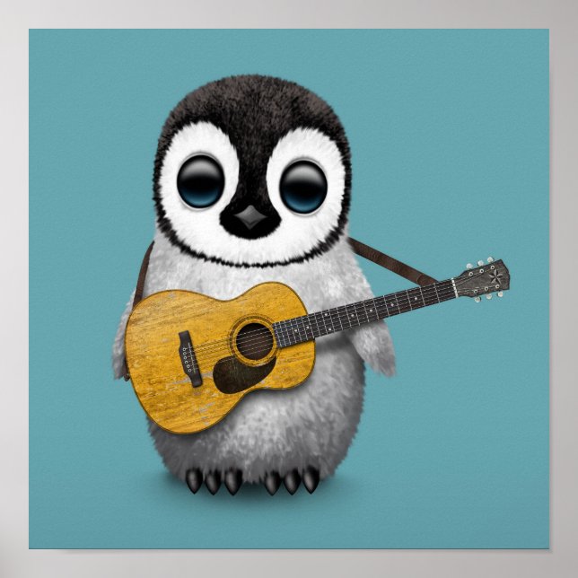 Musical Baby Penguin Gitarre Blue Poster (Vorne)