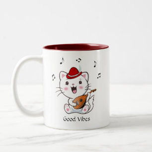 Musical Bard Kitty Cat mit Mandolin Two-Tone Coff Zweifarbige Tasse