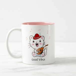 Musical Bard Kitty Cat mit Mandolin Zweifarbige Tasse