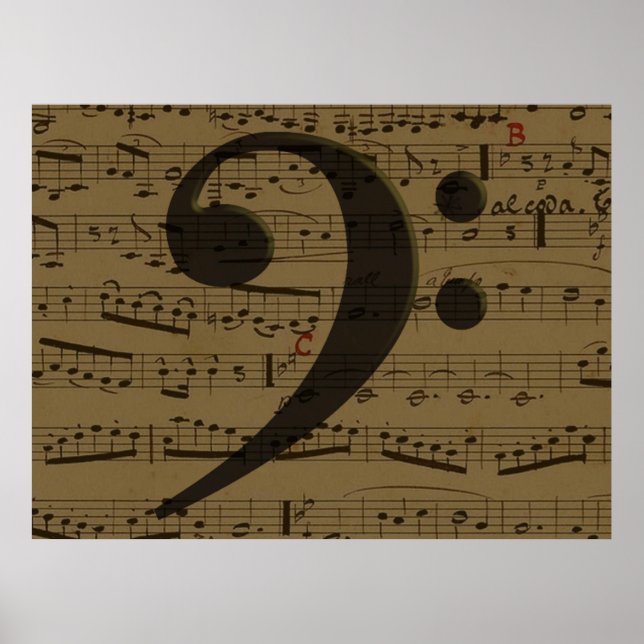 Musical Bass Clef Noten Poster (Vorne)
