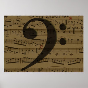 Musical Bass Clef Noten Poster