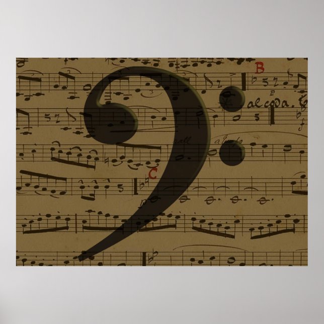 Musical Bass Clef Noten Poster (Vorne)