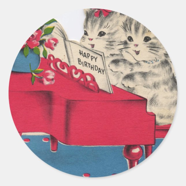 Musical Birthday Kittens Runder Aufkleber (Vorderseite)