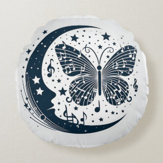 Musical Butterfly with Moon - Einzigartig Rundes Kissen