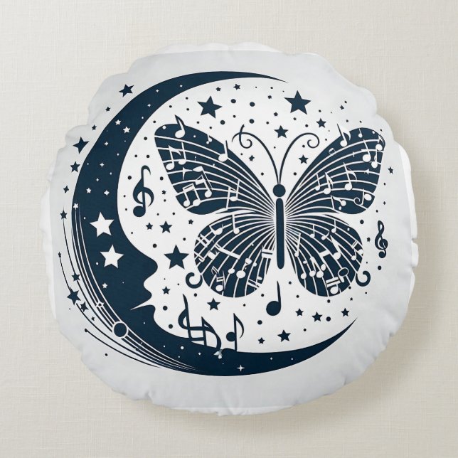 Musical Butterfly with Moon - Einzigartig Rundes Kissen (Vorderseite)