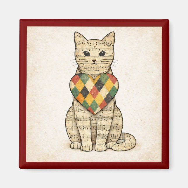 Musical Cat Collage with Harlequin Heart Magnet (Vorne)