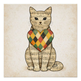 Musical Cat Collage with Harlequin Heart Poster