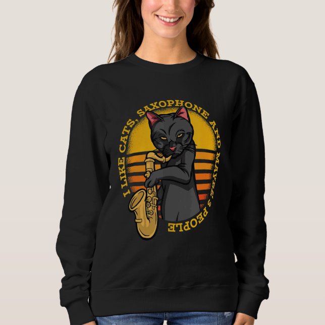 Musical Cat Plays Saxophone Sweatshirt (Vorderseite)