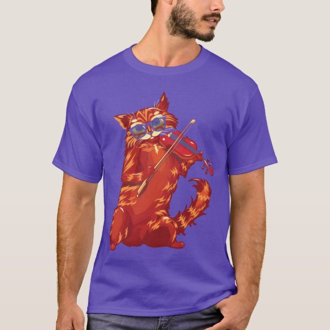 Musical Cat Plays Violin Orchestra Klassische Musi T-Shirt (Vorderseite)
