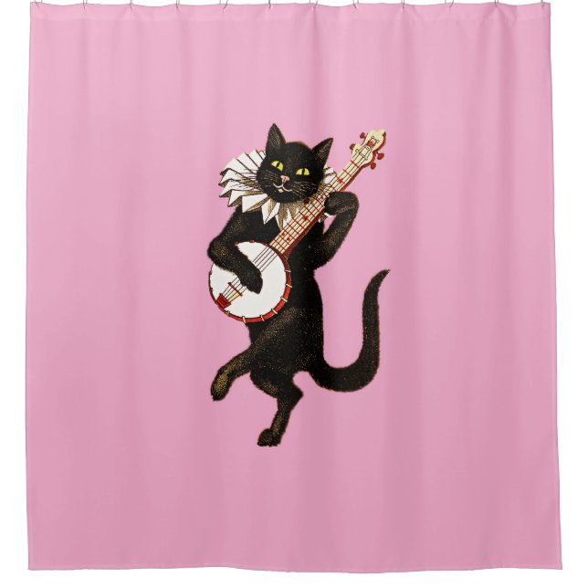 Musical Cat Strumming Banjo Duschvorhang (Vorderseite)