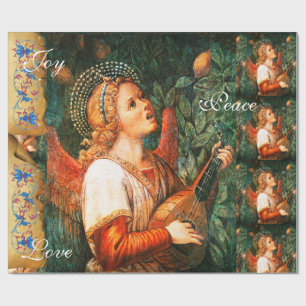 MUSICAL CHRISTMAS ANGEL ,JOY PEACE LIEBE PARCHMENT GESCHENKPAPIER