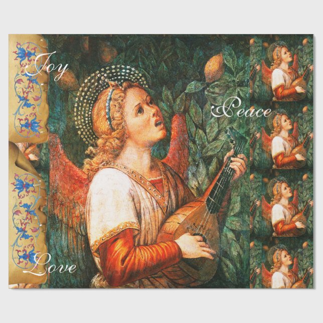 MUSICAL CHRISTMAS ANGEL ,JOY PEACE LIEBE PARCHMENT GESCHENKPAPIER (Flach)
