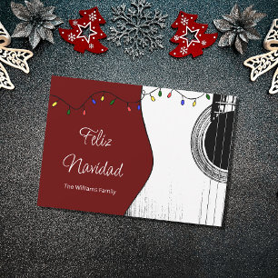 Musical Christmas Feliz Navidad Festive Guitar Red Feiertagskarte