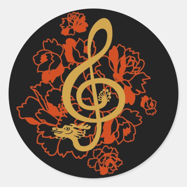 Musical Dragon treble peonies Custom Sticker (Vorderseite)