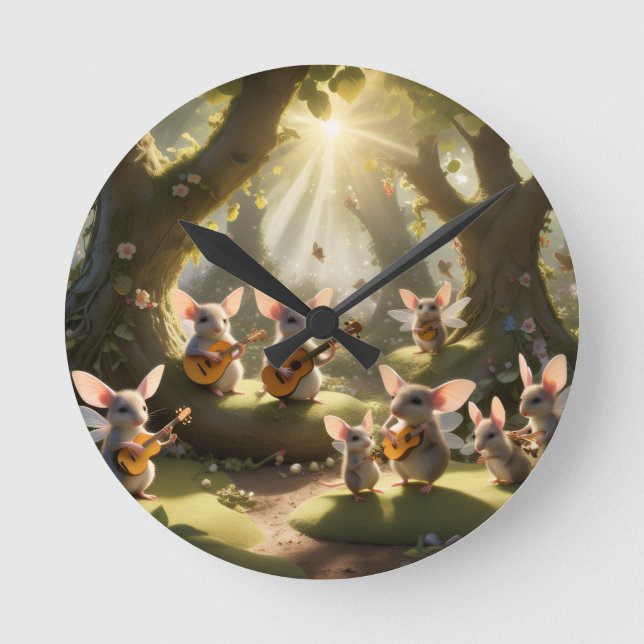Musical faerie mice wall clock runde wanduhr (Vorderseite)