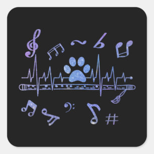 Musical Flute with Paw Prints Quadratischer Aufkleber