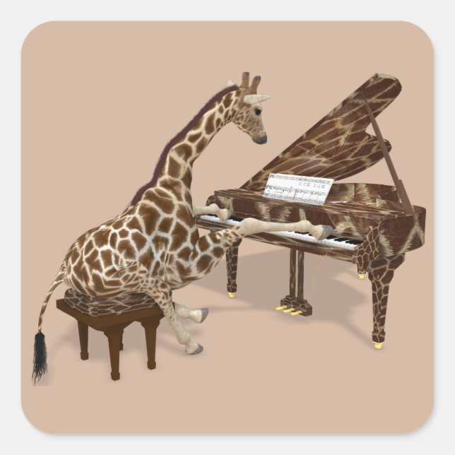 Musical Giraffe Plays Grand Piano Quadratischer Aufkleber (Vorderseite)