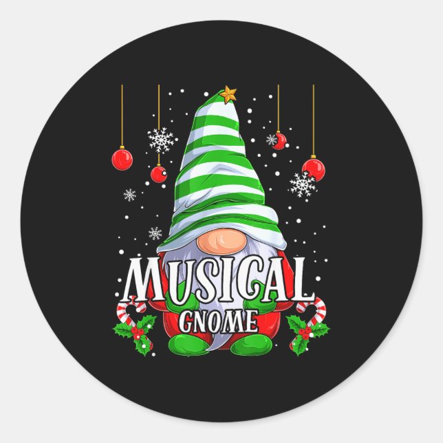 Musical Gnome Christmas Pajamas Matching Family Gr Runder Aufkleber (Vorderseite)
