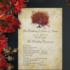 Musical Gold Dark Coral Heart Tree Wedding Program Programm