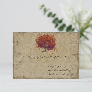 Musical Gold Dark Orange Plum Heart Leaf Tree RSVP Karte