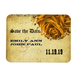 Musical Gold Heart Rose Save the Date Magnet
