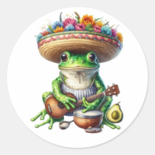 Musical Green Frog Runder Aufkleber