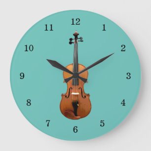 Musical Instrument Trendy Violin Teal Green Große Wanduhr