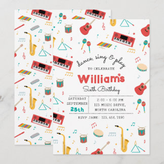 Musical Instruments Music Theme Birthday Party Einladung