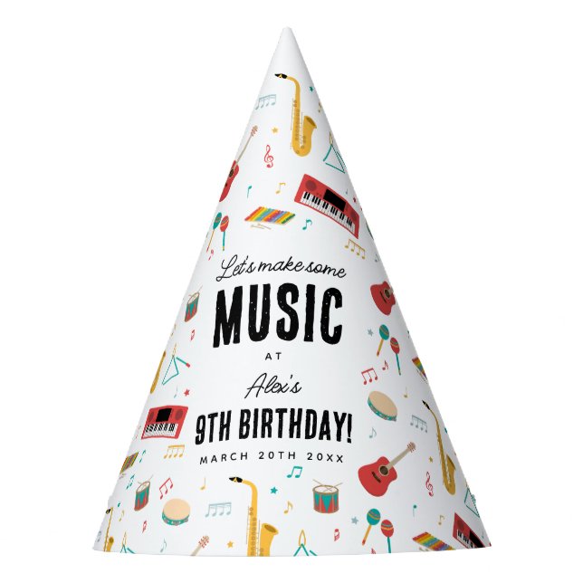 Musical Instruments Music Theme Birthday Party Partyhütchen (Vorderseite)