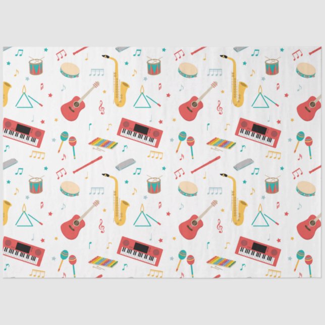 Musical Instruments Music Theme Pattern Seidenpapier (Vorderseite)