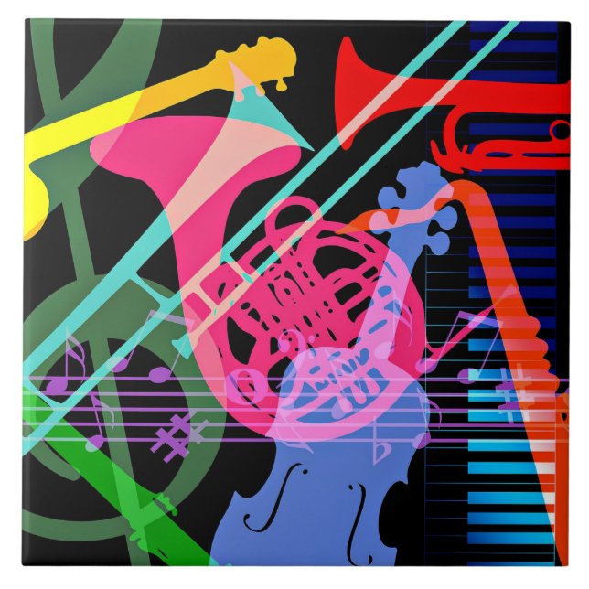 Musical Instruments Pop Art Design Fliese (Vorderseite)