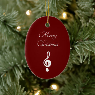 Musical Merry Christmas Treble Clef Elegant Rot Keramik Ornament