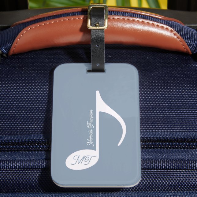 Musical Note Dusty Blue Luggage Tag Gepäckanhänger (Vorderseite Insitu 2)