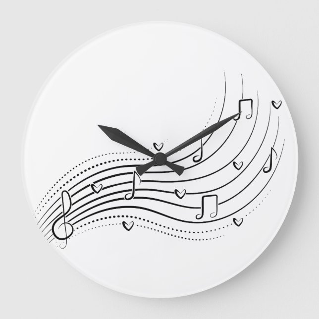 Musical note wave, black line clipart große wanduhr (Vorderseite)