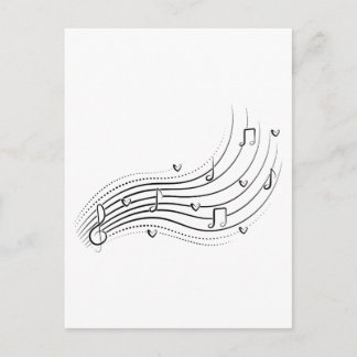 Musical note wave, black line clipart postkarte