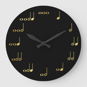 Musical Notes - Black and Gold Große Wanduhr