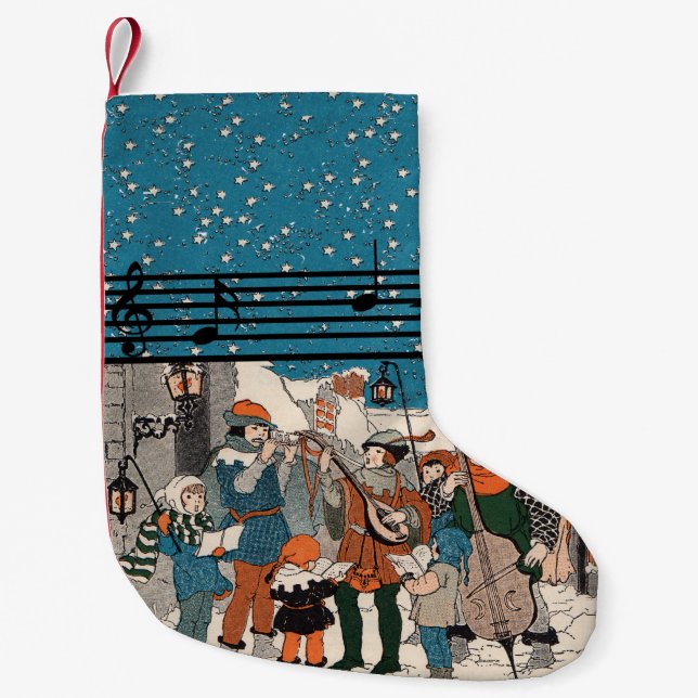 Musical Notes Christmas Carolers Stars Village Kleiner Weihnachtsstrumpf (Vorderseite)