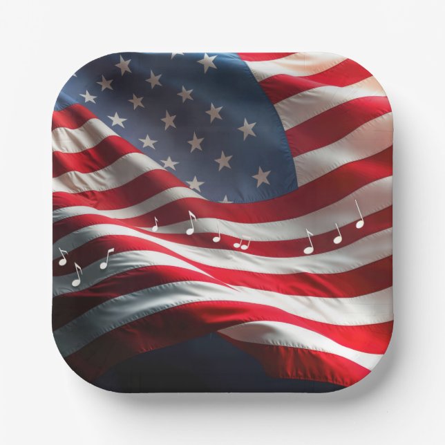 Musical Notes Floating On an American Flag Pappteller (Vorderseite)