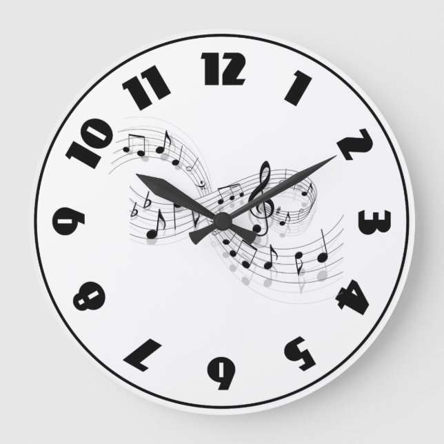 Musical Notes On A Staff Line Clock Große Wanduhr (Vorderseite)